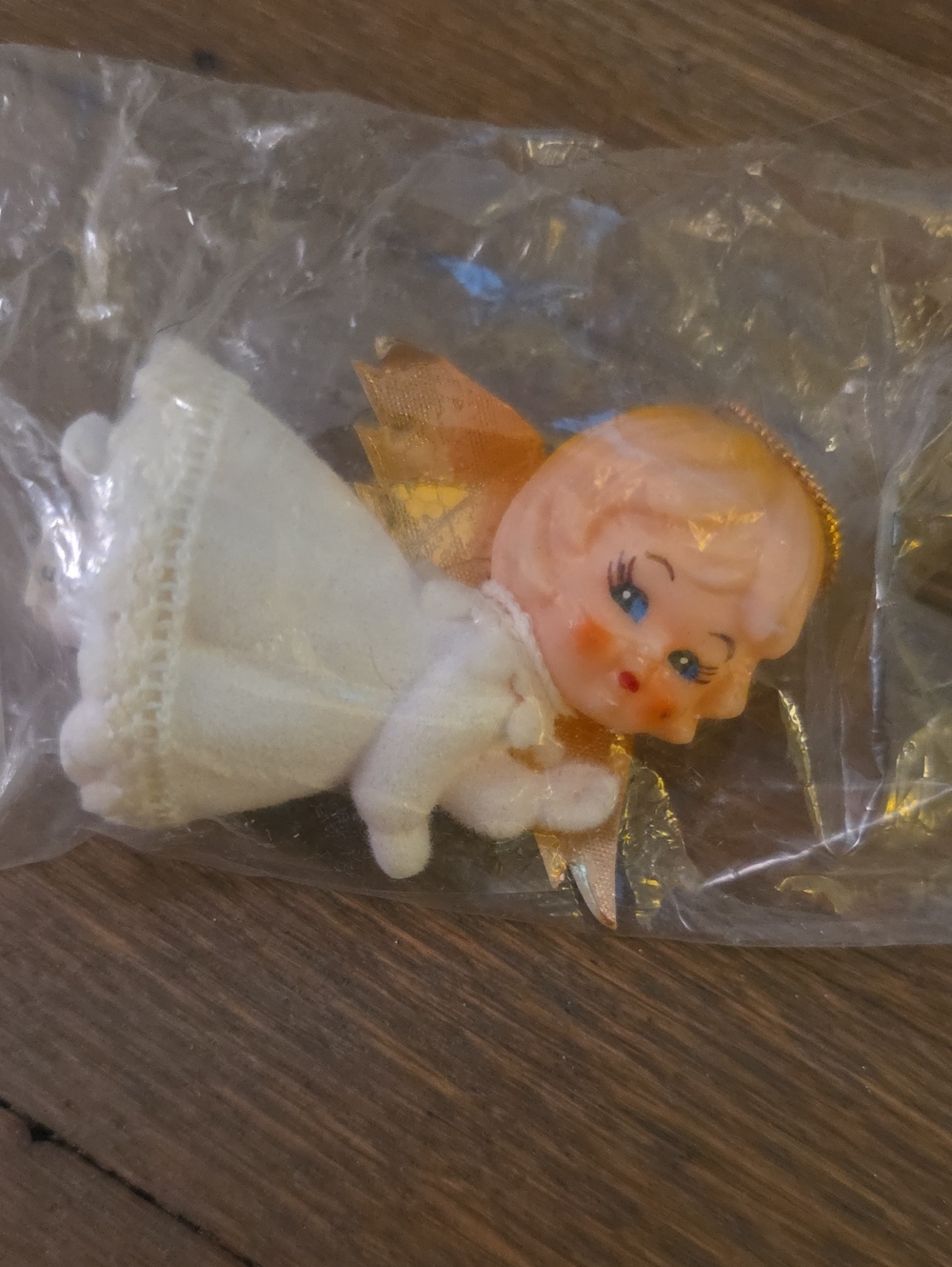 Vintage Blow Mold White and Gold Angel Holiday Ornament